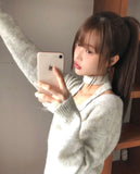 [Muffler SET] Mor V-neck loose fit long knit