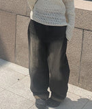 Miya Black Blue Wash Denim Wide Pants