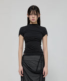 Asymmetrical Draped Mock Neck T-Shirt