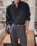 Roden Corduroy Striped Rivet Shirt