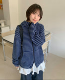 [unisex] Konekin two-way striped over knit hooded zip-up