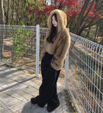 High Quality Egg Big Hood Crop Hip Mood Fur Jacket