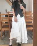 Leyou Frill Tiered Banding Long Skirt