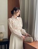 Shearling Frill Pearl Collar Blouse