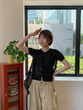 Setdri Linen Short Sleeve Round Cardigan
