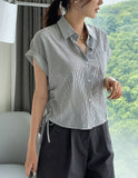 Rudelin Stripe Seersucker Shirring String Shirt