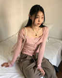 [SET] Garnet Punching Lace Sleeveless Cardigan Set