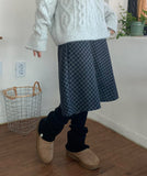 Mudori Wool Check Banding Midi Skirt