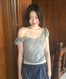 Kiha lace see-through puff crop short-sleeve T-shirt