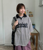 [Unisex] Hion Stripe Collar Over Short Sleeve Tee