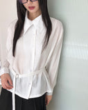 Mirun Belt High-Neck Overfit Long-Sleeve Shirt