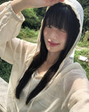 Gali See-Through Strap Hooded Long-Sleeve Cardigan