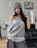Shell stud cut off shoulder short sleeve