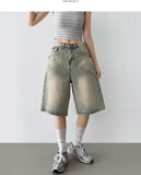 Backpoint Pocket Washing Bermuda Scratch Knee Length Denim Pants