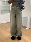 Clutch Grayish Washing Long Wide Denim Pants