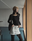 [U-BASIC] Yuki V-neck Slim Ribbed Long Sleeve Knit