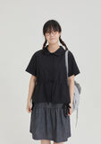 [BAONHAUS] Hae Nylon Collar Shirring Short Sleeve Blouse