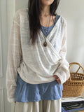 Ryoka Summer Layered V-Neck Wrap Hood Knit