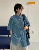 [unisex] Hellny Pocket Denim Over Short Sleeve Shirt