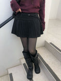Krang Wool Pleated Mini Belt Skirt