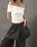 Aconi Ribbon Off-Shoulder Cropped T-Shirt