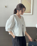Wavy No Collar Balloon Three Quarter Short Jacket