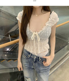 Feminine Sexy Ribbon Shirring Smoked Banding Sleeveless Blouse