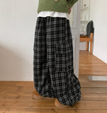 Honko check banding string wide cargo pants