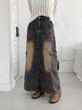 Parform Vintage Washing Long Denim Skirt