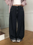 Fotton Pintuck Snap Washing Wide Denim Pants