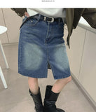 Trend Denim Midi Slit A-Line Skirt