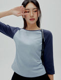 W Raglan Color Matching Three Quarter Sleeve T-Shirt