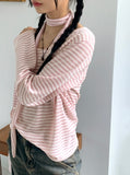 [2 SET] Town Scarf Set Stripe Linen Long Sleeve T-Shirt