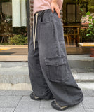 [unisex] Lonely String Washing Wide Cargo Denim Pants