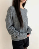 Moin wool V-neck loose button long sleeve knit