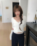 Mode Ribbed Open Frill Cardigan