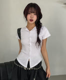 [U-BASIC] Roundy Slim Button Short Sleeve Cardigan