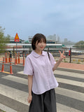 [BAONHAUS] Pohill Stripe Short Sleeve Blouse
