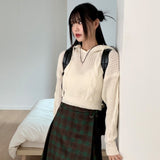 Daru Cable V-neck Long Sleeve Hooded Knit