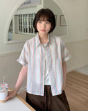 Lohe Stripe Crop Roll-Up Short Sleeve Shirt