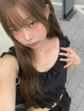 Evil Shirring Crop Puff Ribbon Smoke Blouse