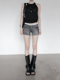Fade pocket raw denim shorts