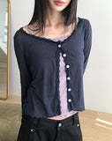 Phuang Lace Frill See-Through V-Neck Long-Sleeve Cardigan