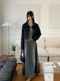 [MADE] Lawson wide collar slim crop crack leather jacket