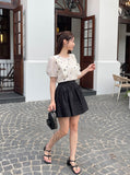 Huilin Ribbon Puff Blouse