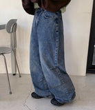 Length parachute washed denim pants