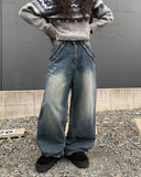 Lensi Back Pocket Wide Washing Long Denim Pants