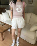 Pehole Jacquard Punching Number 3 Short-Sleeved T-Shirt
