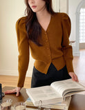 Leveyu V-neck Puff Knit Cardigan