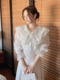 Layview see-through embroidered big collar blouse (Sleeveless set)